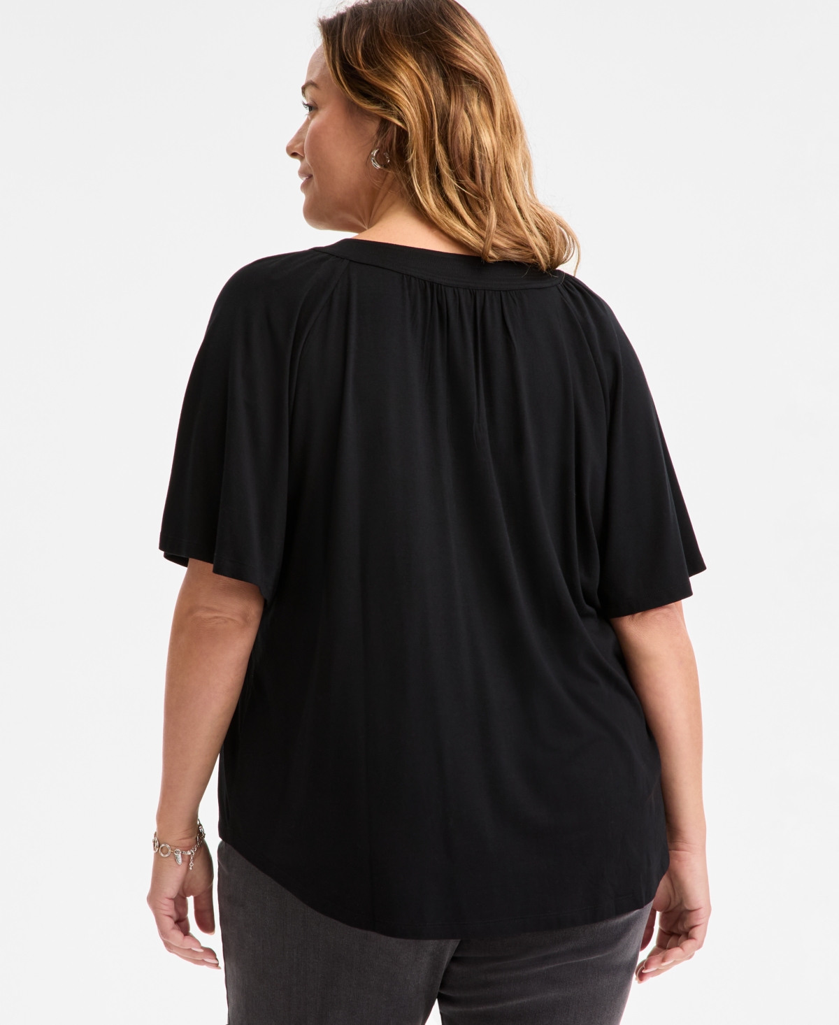 Style & Co Plus Size Flutter-sleeve Top, Exclusively At Macy's In Deep Black