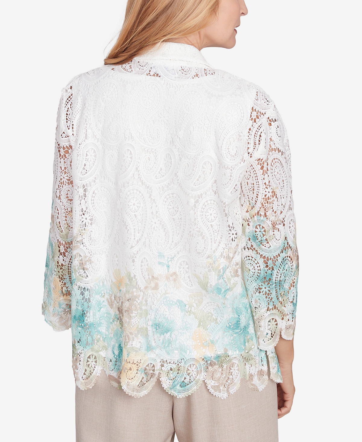 Alfred Dunner Petite Kensington Gardens Two In One Lace Floral Top With Necklace In Neutral Multi