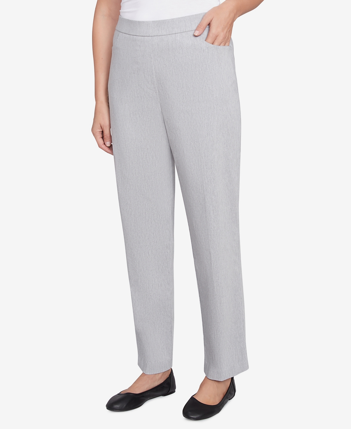 Alfred Dunner Petite Stockbridge Pull-on Corduroy Flat Front Average Length Pants In Pearl