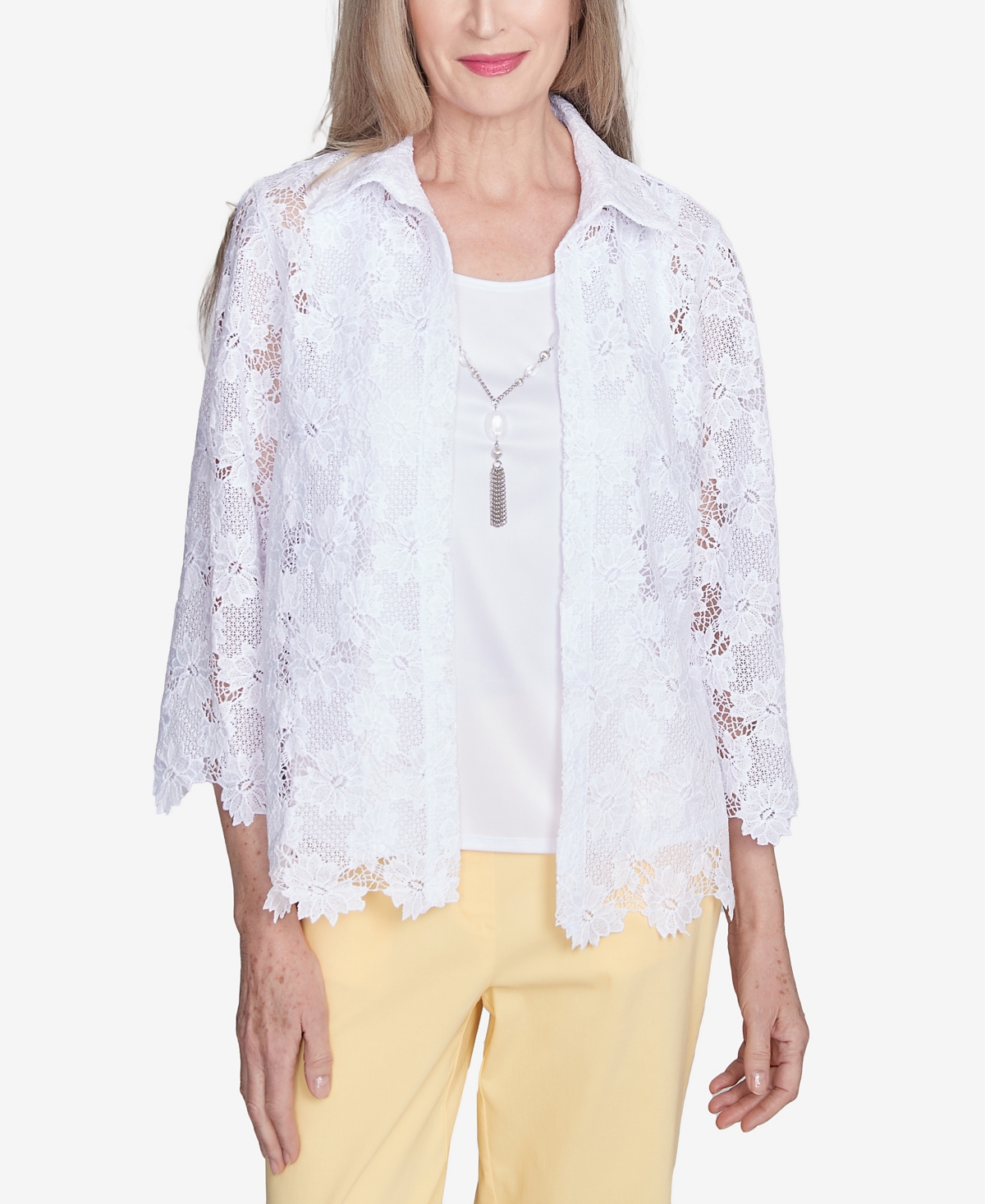 Women's Dress Code Two in One Lace Top with Necklace - White