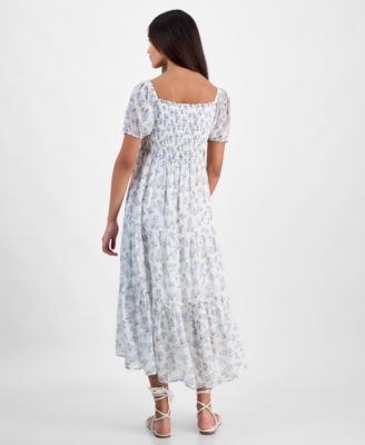Juniors' Smocked Puff-Sleeve Midi Dress