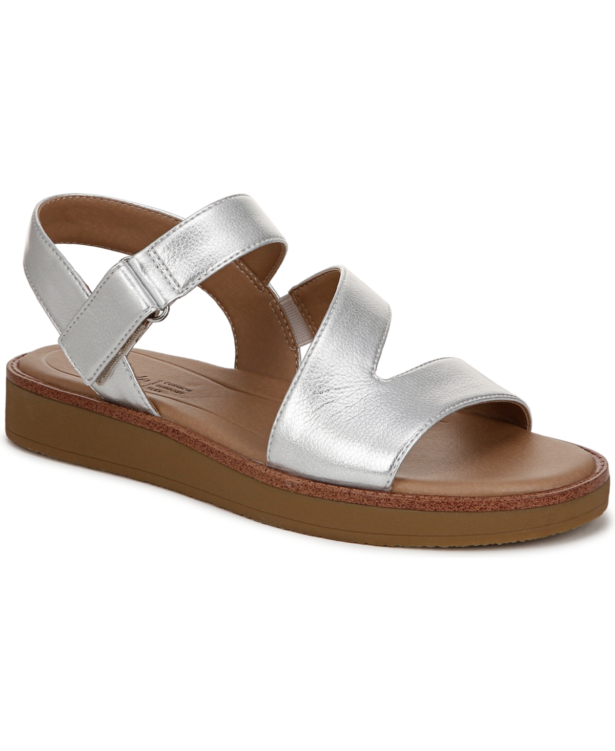 Shop Lifestride Women's Waverly Round Open Toe Strappy Platform Sandals In Silver Faux Leather