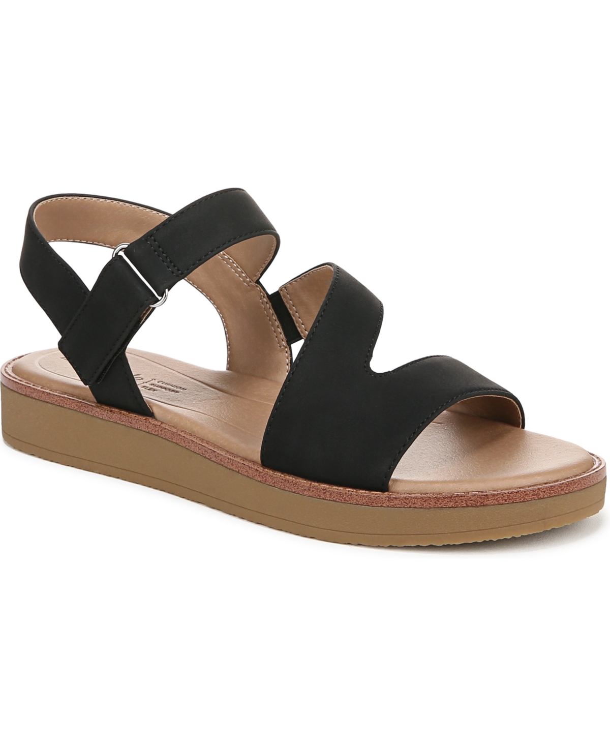 Shop Lifestride Women's Waverly Round Open Toe Strappy Platform Sandals In Black Faux Leather