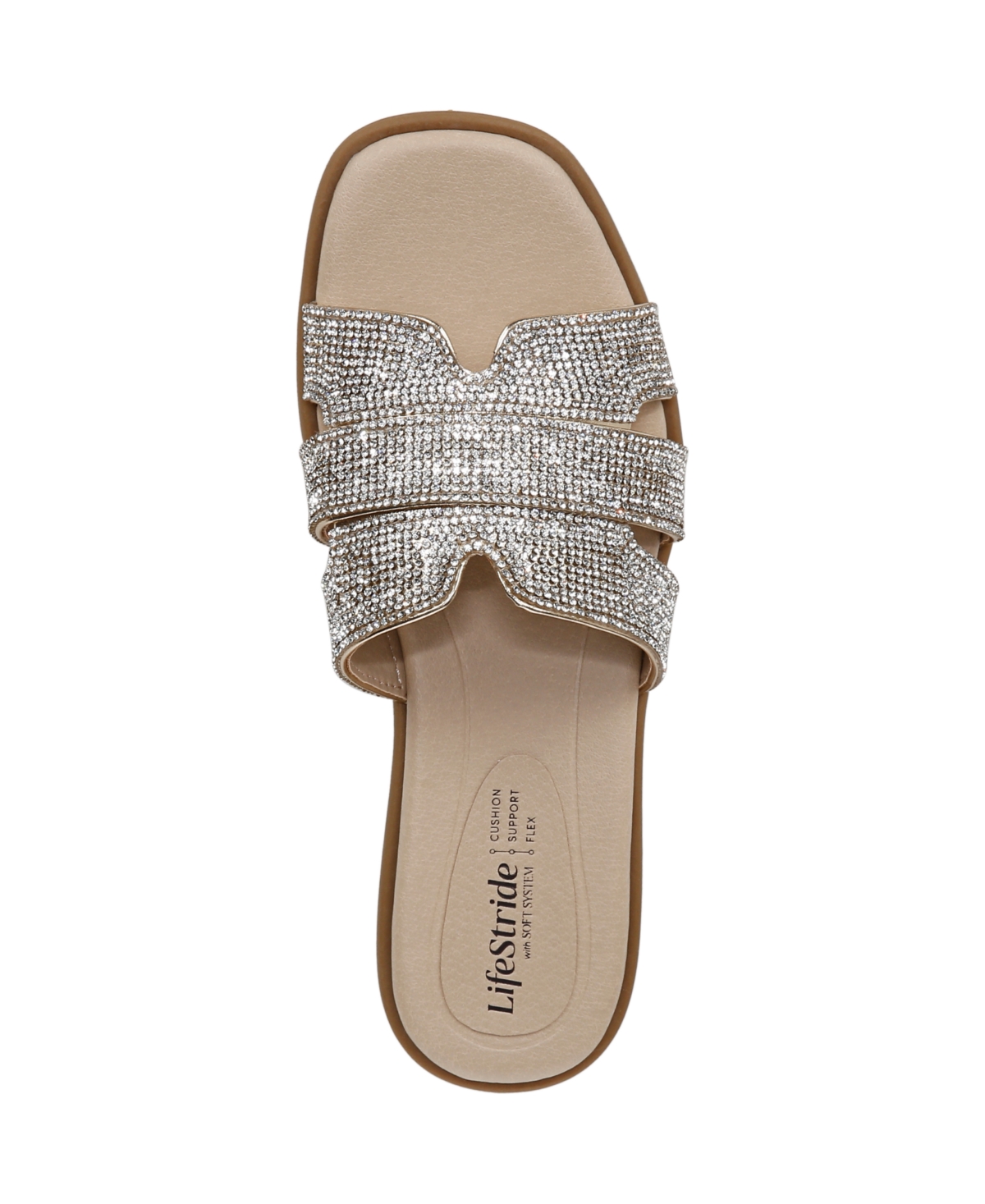 Shop Lifestride Women's Royalty Bling Square Toe Slide Sandals In Gold Faux Leather