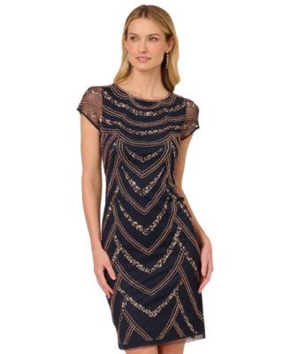 Women's Beaded Cap-Sleeve Sheath Dress
