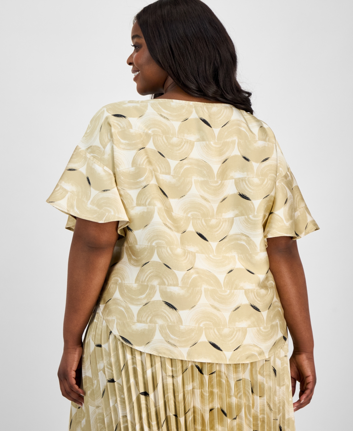 Anne Klein Plus Size Printed Flutter-sleeve Blouse