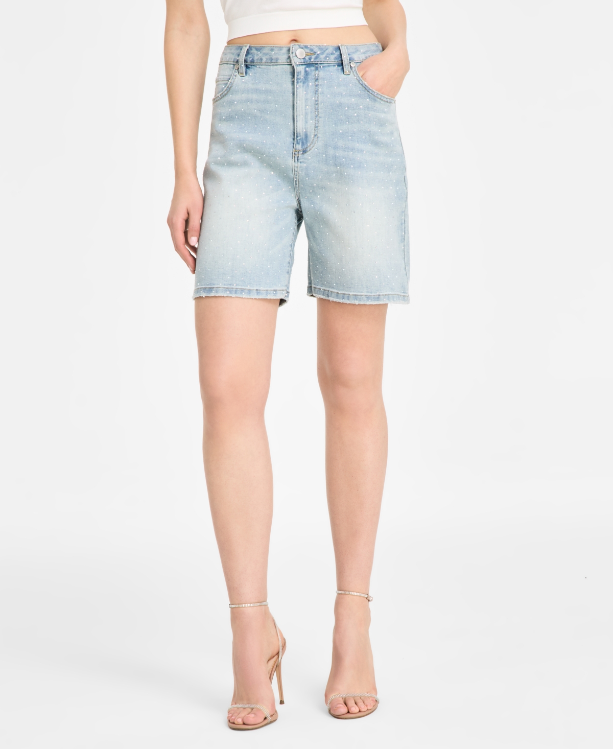 Avec Les Filles High Waist Wide Leg Denim Bermuda Shorts In Mariposa Wash