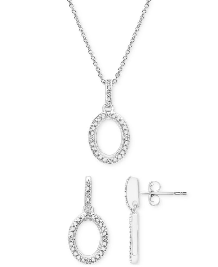 2-Pc. Set Diamond Oval Pendant Necklace & Matching Drop Earrings (1/6 ct.