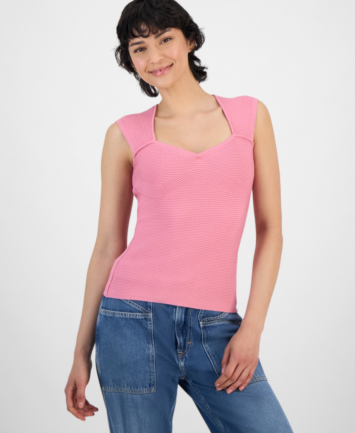 Women's Sweetheart-Neck Sleeveless Knit Top - Flamingo Pink