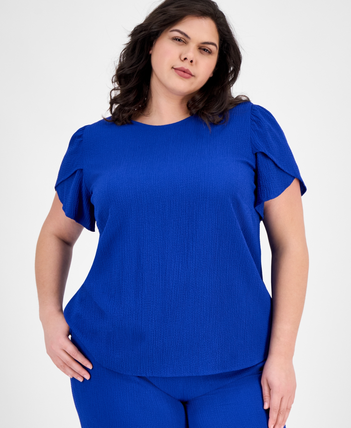 Ak Anne Klein Plus Size Gathered Tulip-sleeve Top
