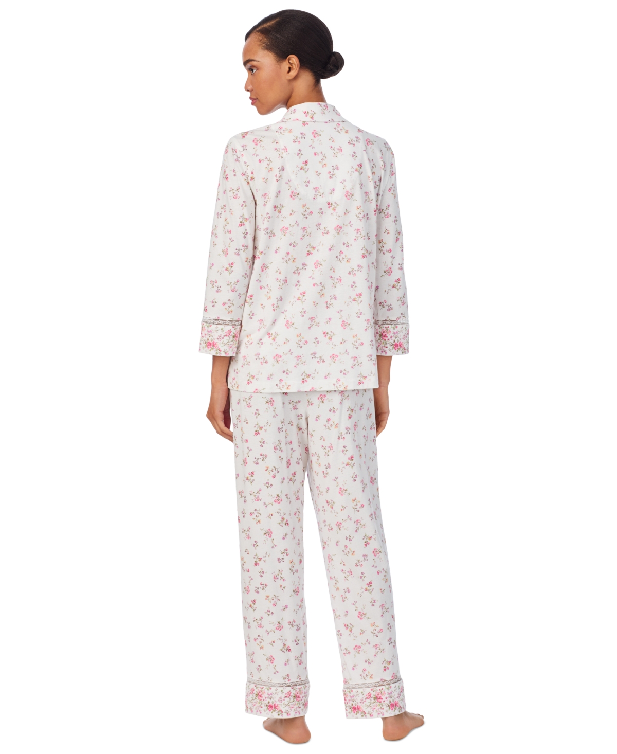 Shop Ralph Lauren Women's 3/4-sleeve Ankle-pant Pajama Set In Ivory Floral