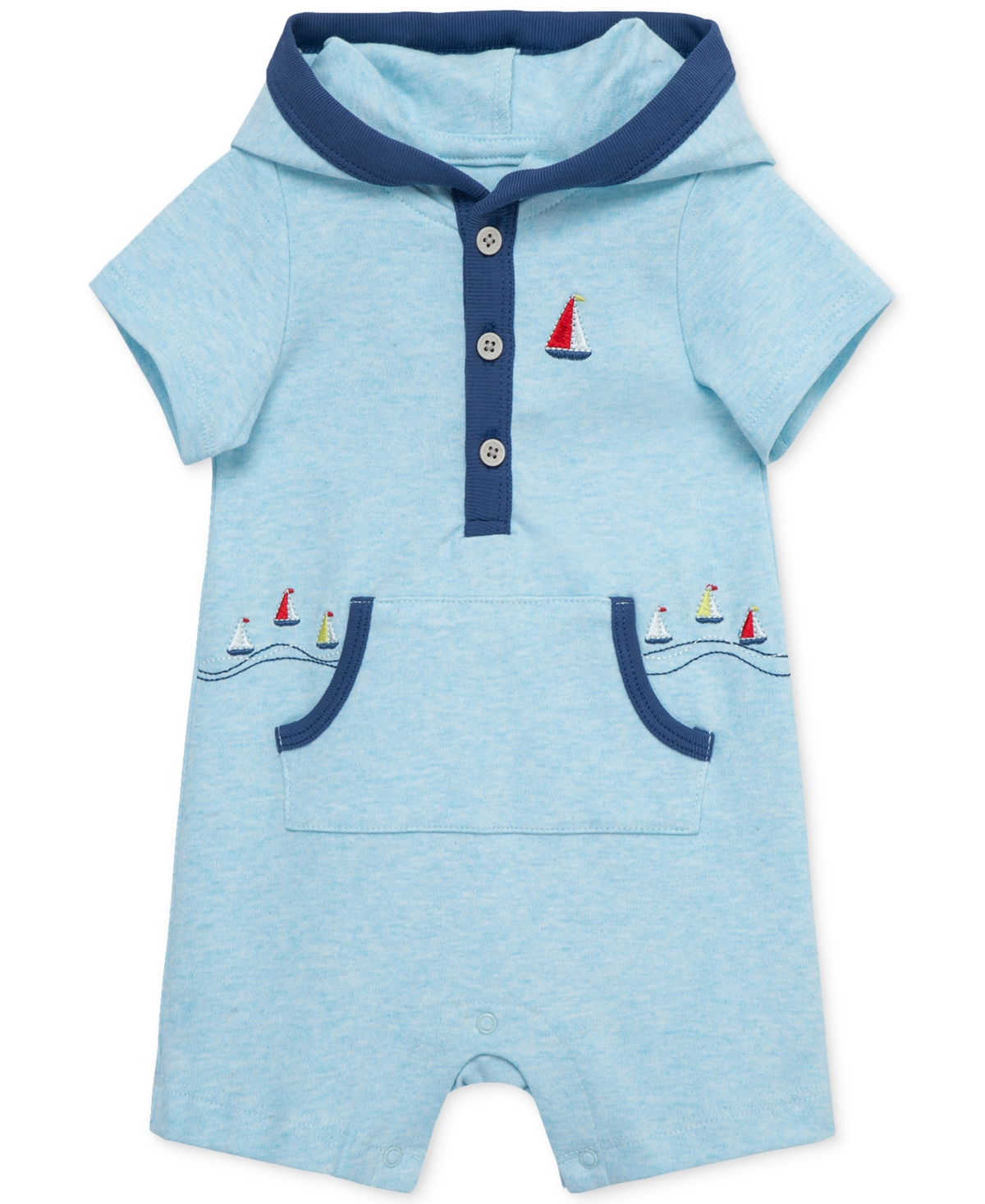 Little Me Baby Boys Breezy Cotton Hooded Romper In Blue