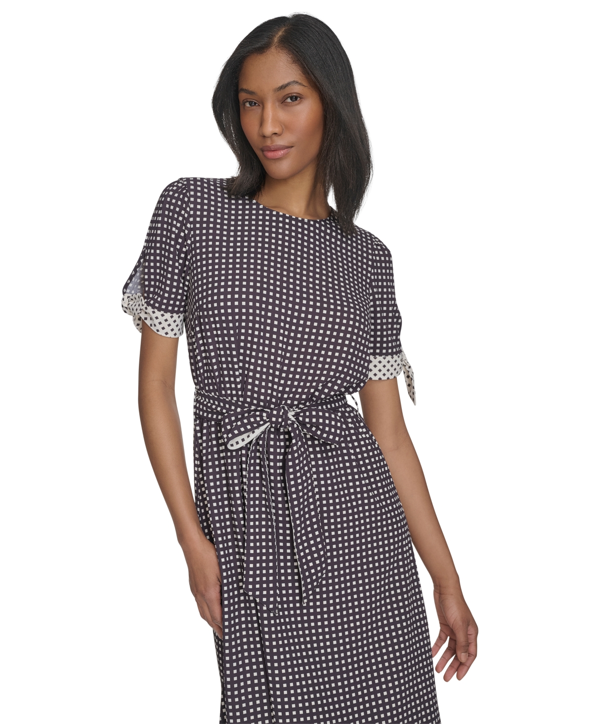 HALSTON WOMEN'S BELTED FIT & FLARE TIE-WAIST MIDI DRESS 