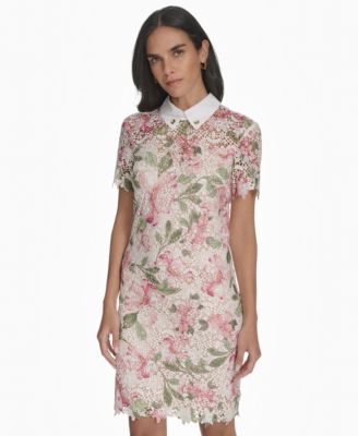 Halston Women's Collared Floral Lace Shift Dress - Macy's