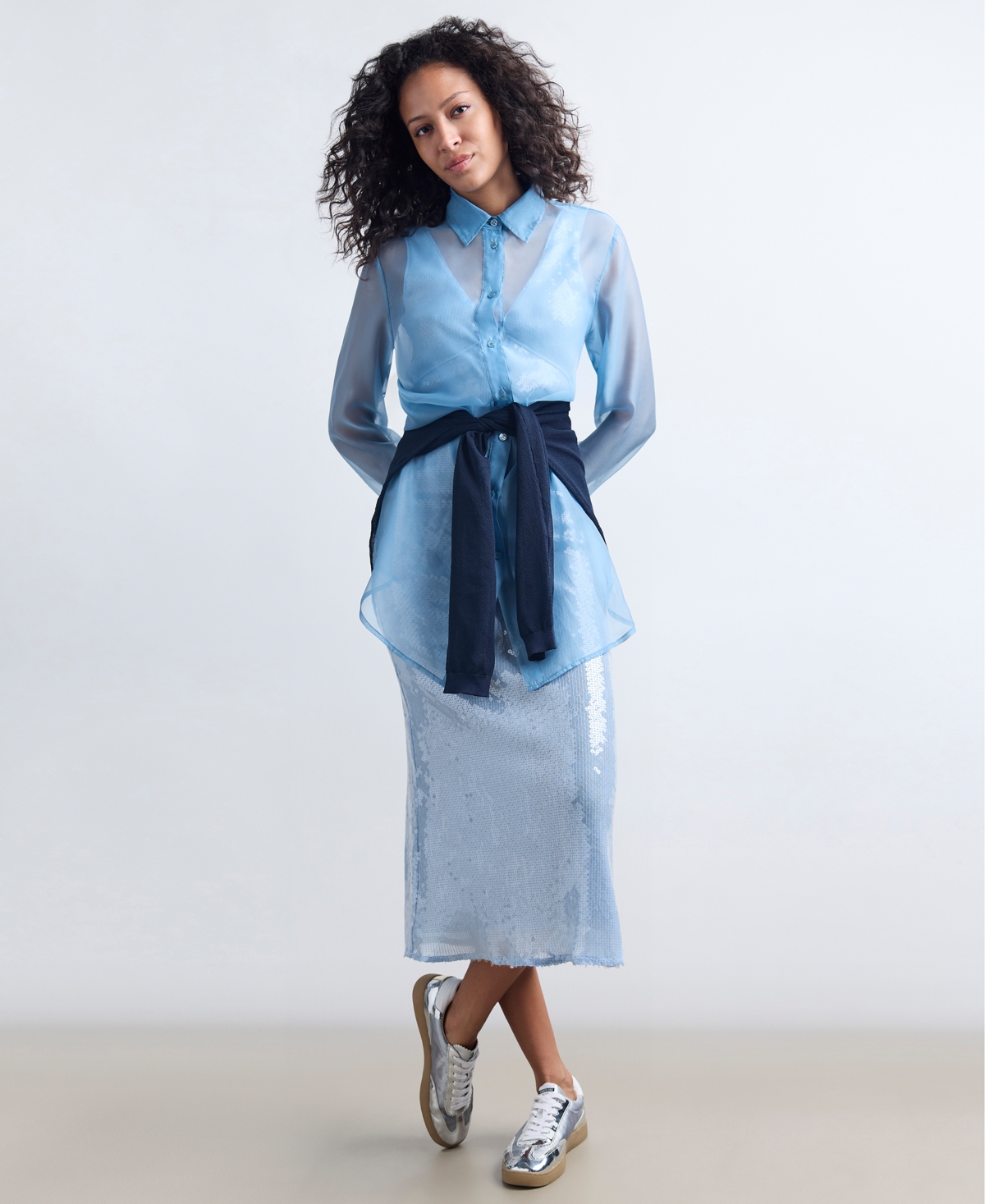 Kenneth Cole Sleeveless V-neck Midi Dress In Shadow Blue