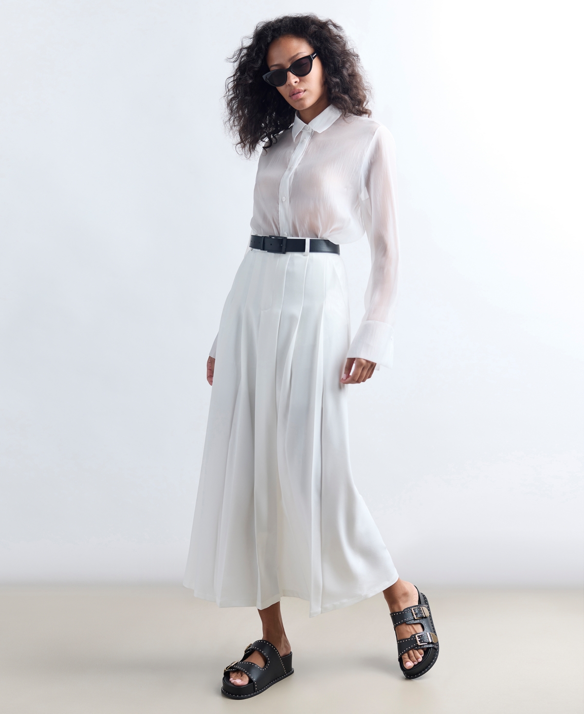 Kenneth Cole Oversized Button Front Long Sleeve Tunic In Pure White