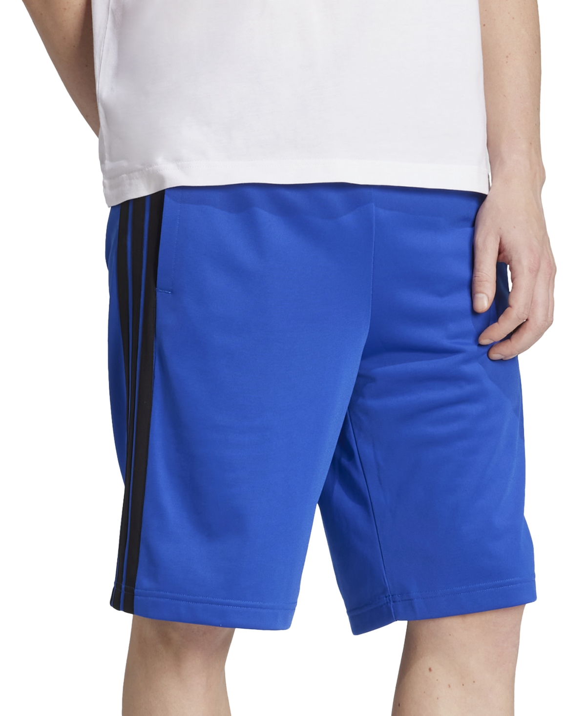 Adidas Originals Men's Essential Three Stripes Fleece Shorts In Blue