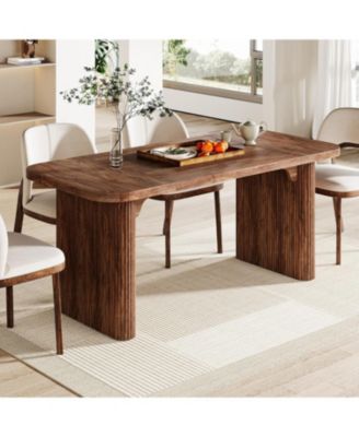 Farmhouse Dining Table for 4-6 People, 62-Inch Modern Kitchen Table with Double Robust Pedestal, Wooden Dinner Table(Only Table)