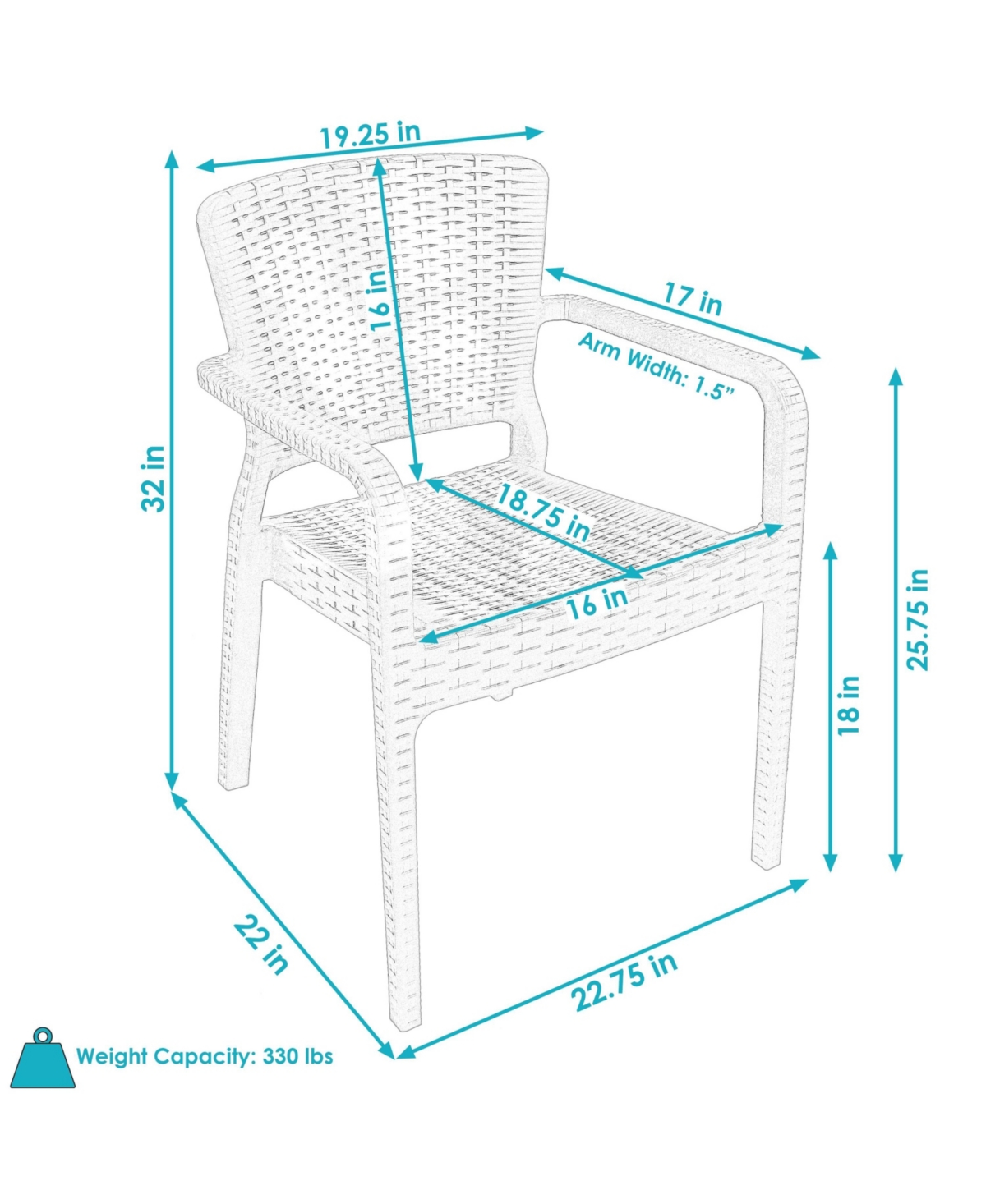 Faux Wicker Rattan Design Plastic All-Weather Commercial-Grade Segonia Indoor/Outdoor Patio Dining Arm Chair