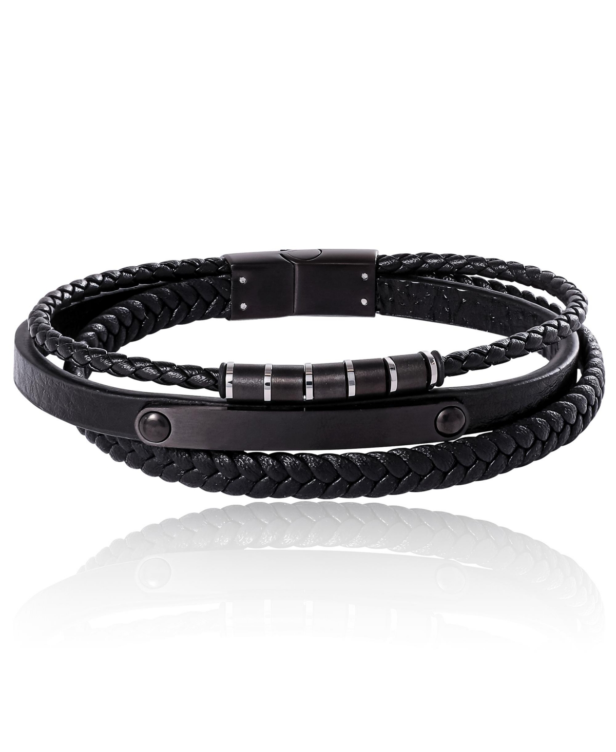 Stainless Steel (316L) Triple-Row Black Cord Bracelet - 8.5" - Black