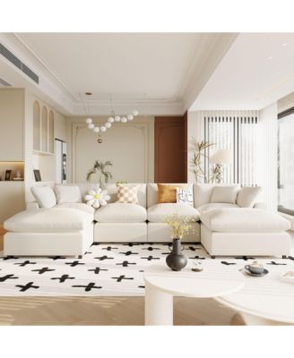 Modern Large U-Shape Sectional Sofa, 2 Large Chaise with Removable Ottomans for Living Room