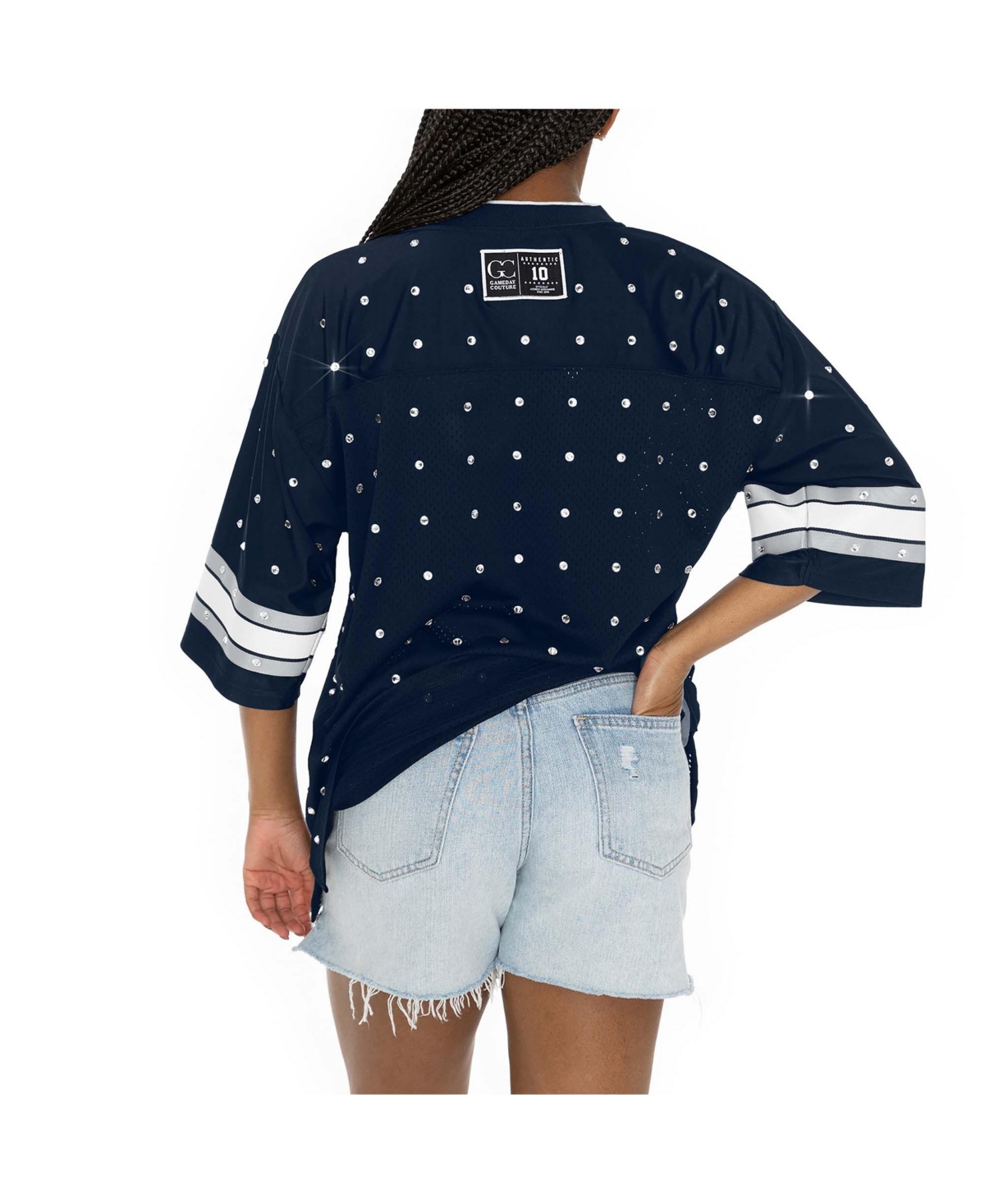Shop Gameday Couture Women's College Navy Seattle Seahawks Kickoff Time Allover Rhinestone Sports Stripe Jersey V-neck T-