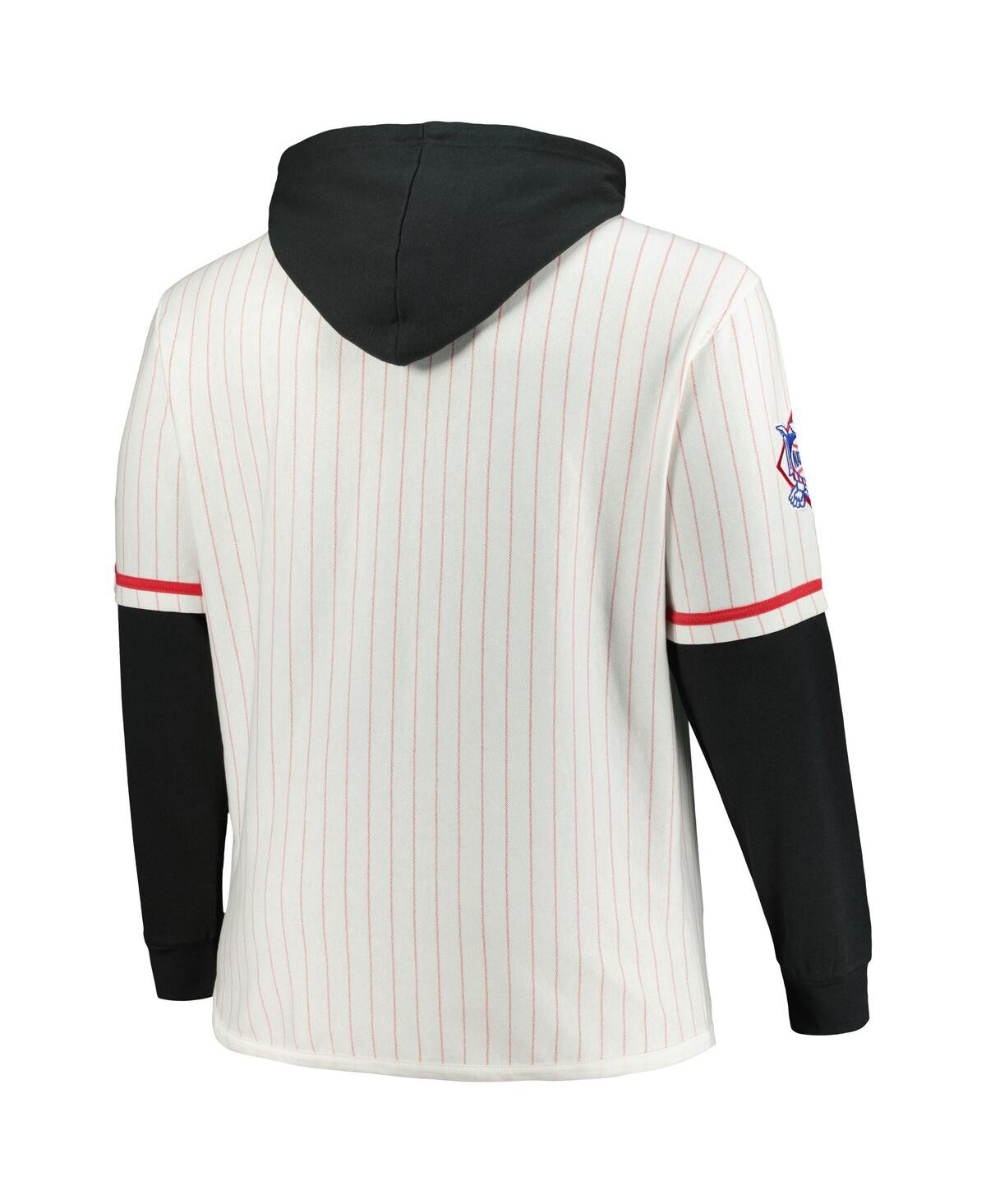 Shop 47 Brand Men's White/black Cincinnati Reds Big Tall Pinstripe Double Header Collection Pullover Hoodie In White,black