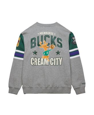 Men's Heather Gray Milwaukee Bucks Hardwood Classics All Over 4.0 Pullover Sweatshirt