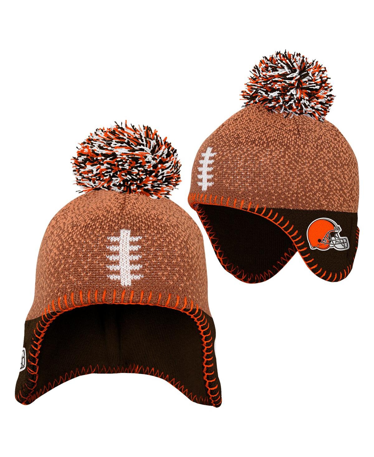 Outerstuff Baby Boys And Girls Brown Cleveland Browns Football Head Knit Hat With Pom In Brown