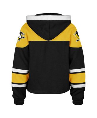 Women's Black Pittsburgh Penguins Cropped Superior Lacer Pullover Hoodie
