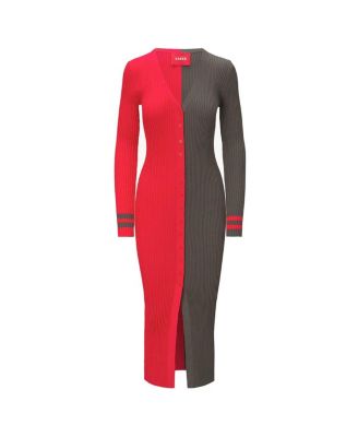 Women's Red/Pewter Tampa Bay Buccaneers Shoko Knit Button-Up Sweater Dress