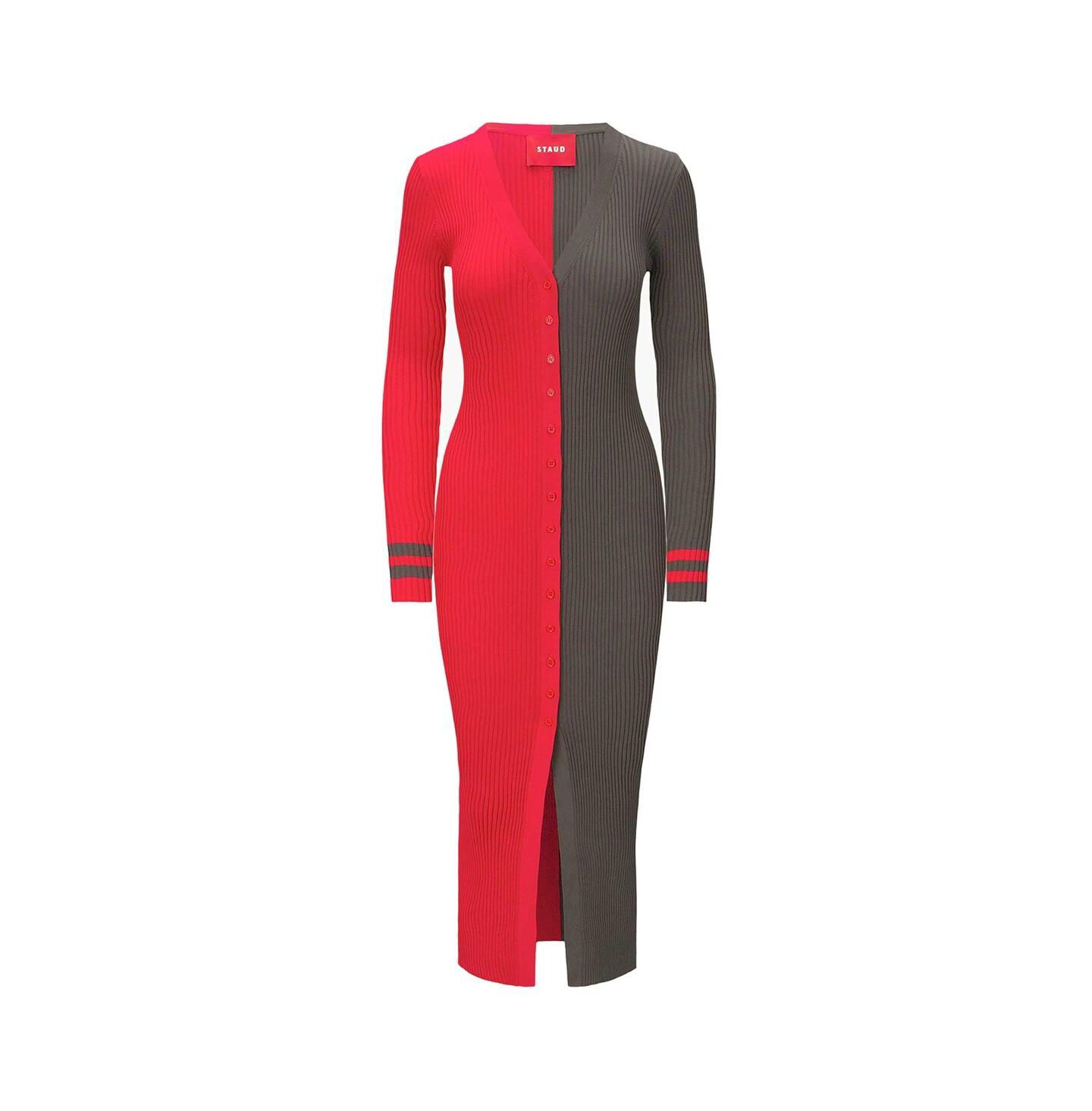 Женское платье STAUD Red/Pewter Tampa Bay Buccaneers Shoko Knit Button-Up Sweater Dress — фото 5
