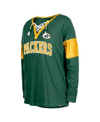 Women's Green Green Bay Packers Lace-Up Notch-Neck Long Sleeve T-Shirt
