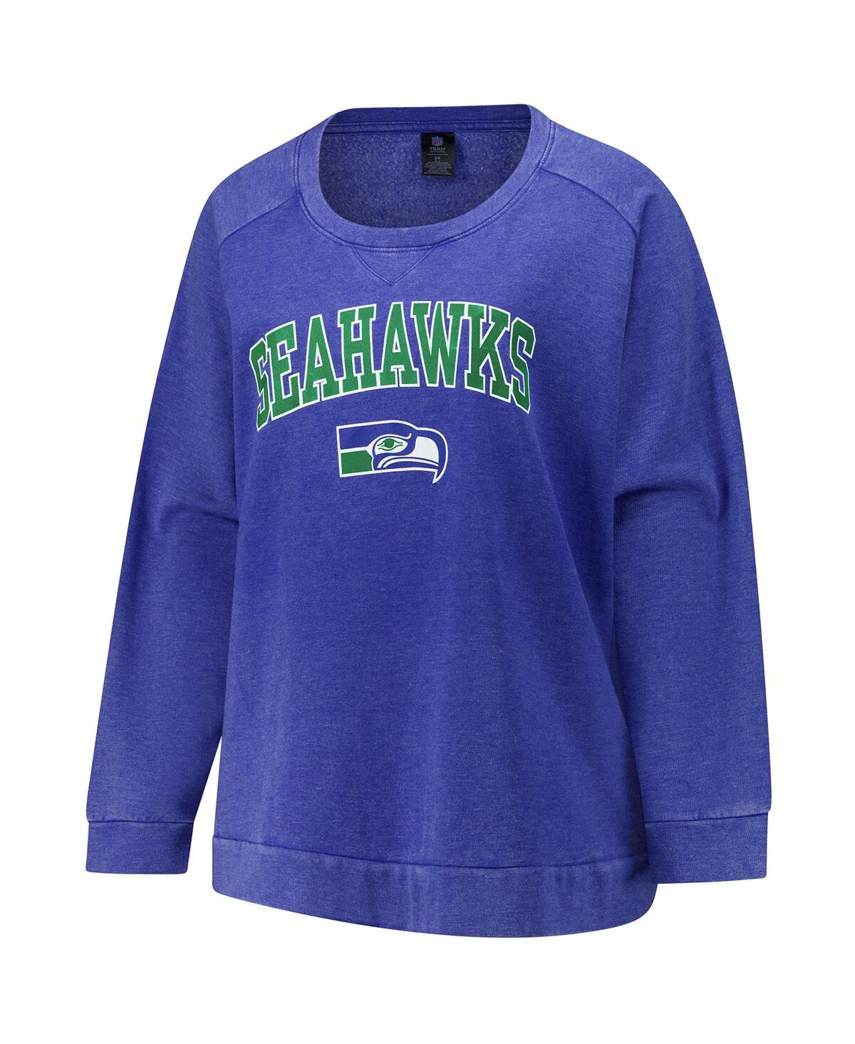 Profile Women's Royal Seattle Seahawks Acid Wash Raglan Pullover Sweatshirt In Blue