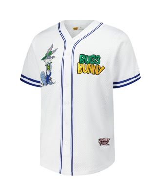 Men's White Looney Tunes Bugs Bunny Hip Hop Bugs Button-Up Baseball Jersey
