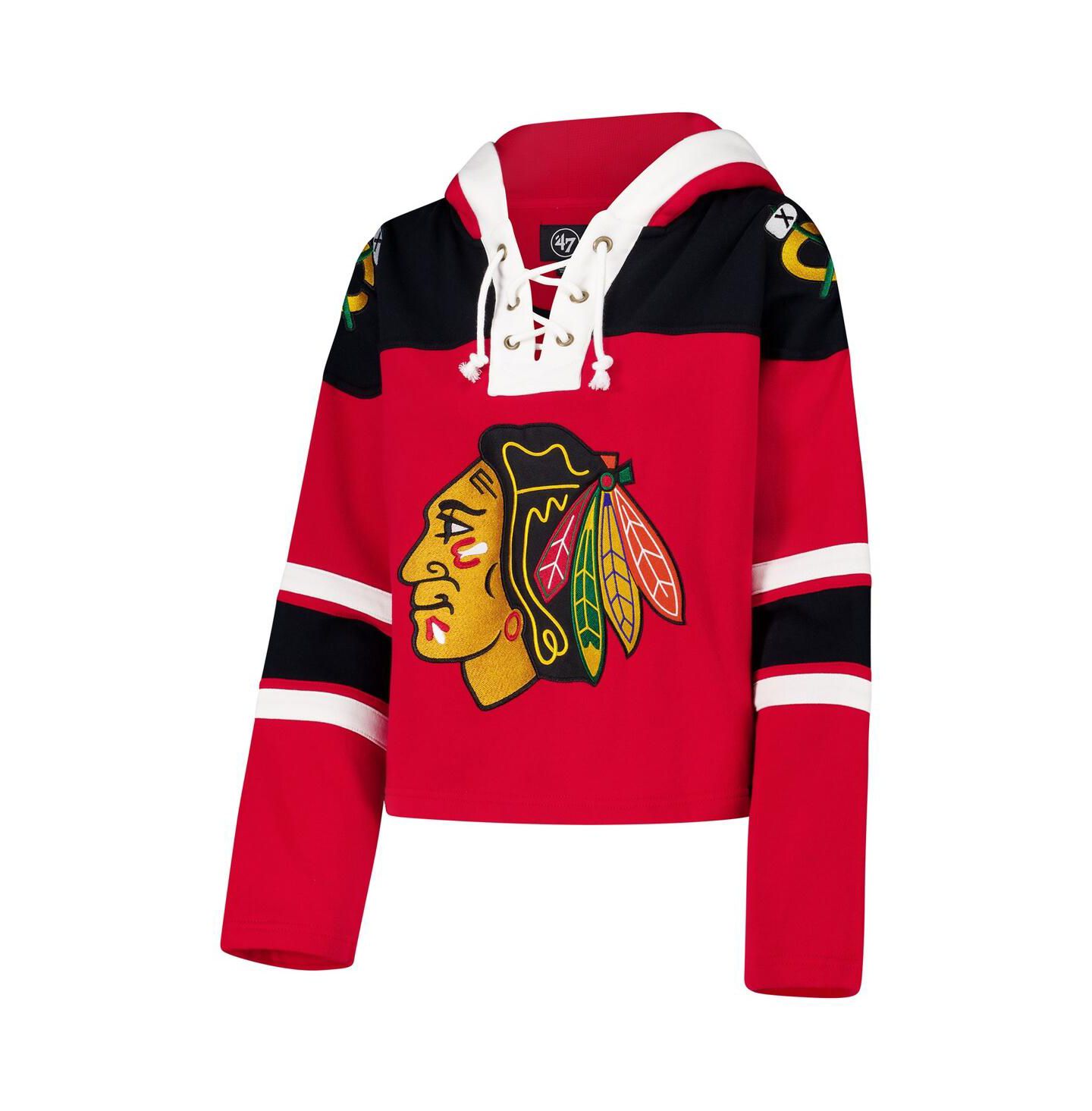 Женское худи '47 Brand Red Chicago Blackhawks Cropped Superior Lacer Pullover — фото 3