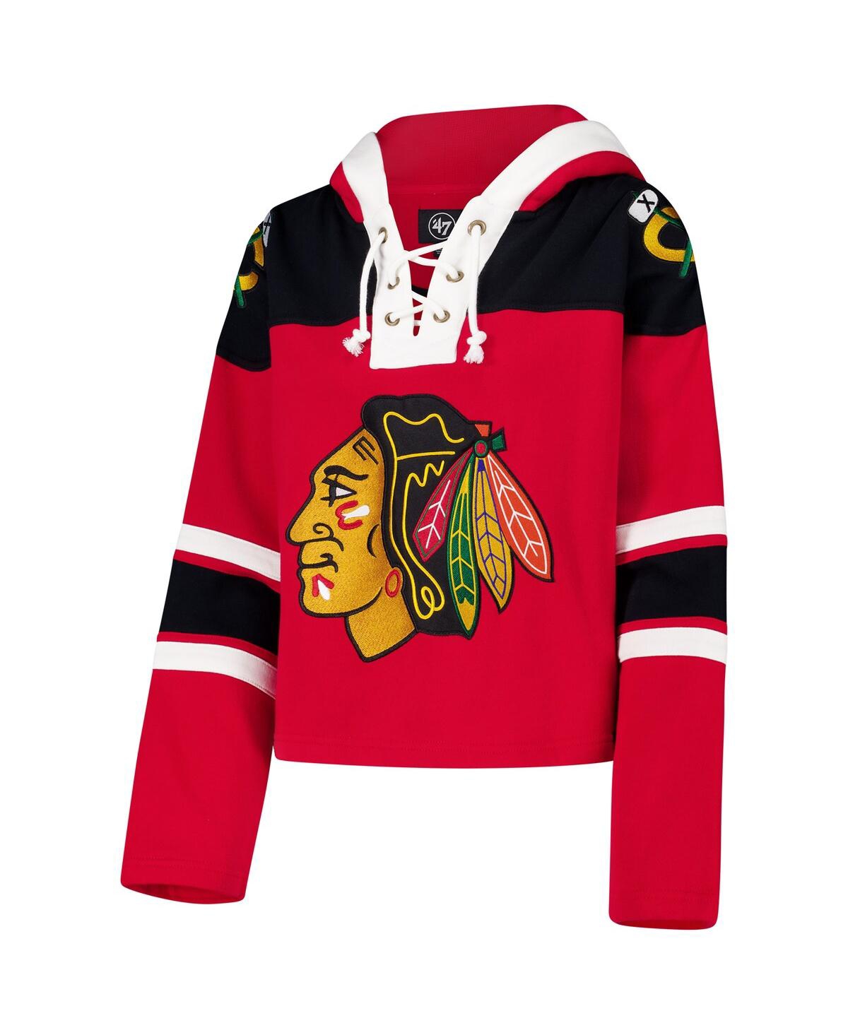 47 BRAND WOMEN'S RED CHICAGO BLACKHAWKS CROPPED SUPERIOR LACER PULLOVER HOODIE 