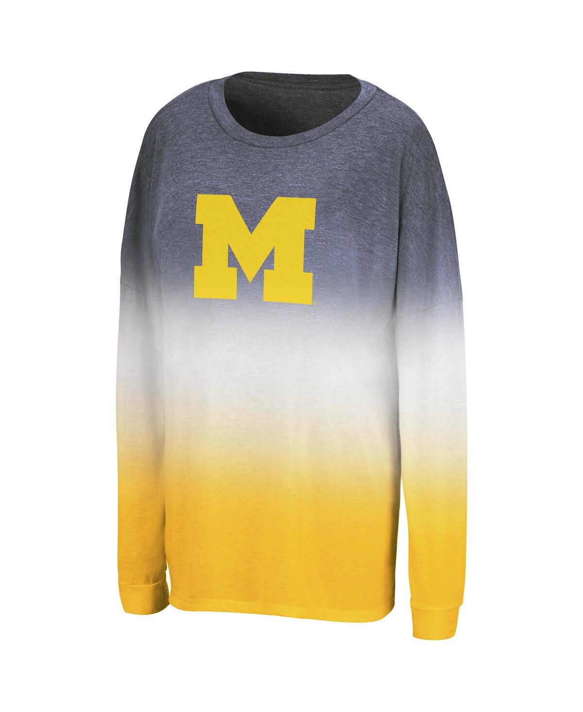 Colosseum Women's Navy/maize Michigan Wolverines Winkle Dip Dye Long Sleeve T-shirt In Navy,maize