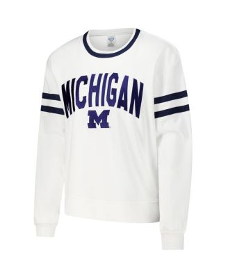Women's White Michigan Wolverines Borough French Terry Arch Over Long Sleeve T-Shirt