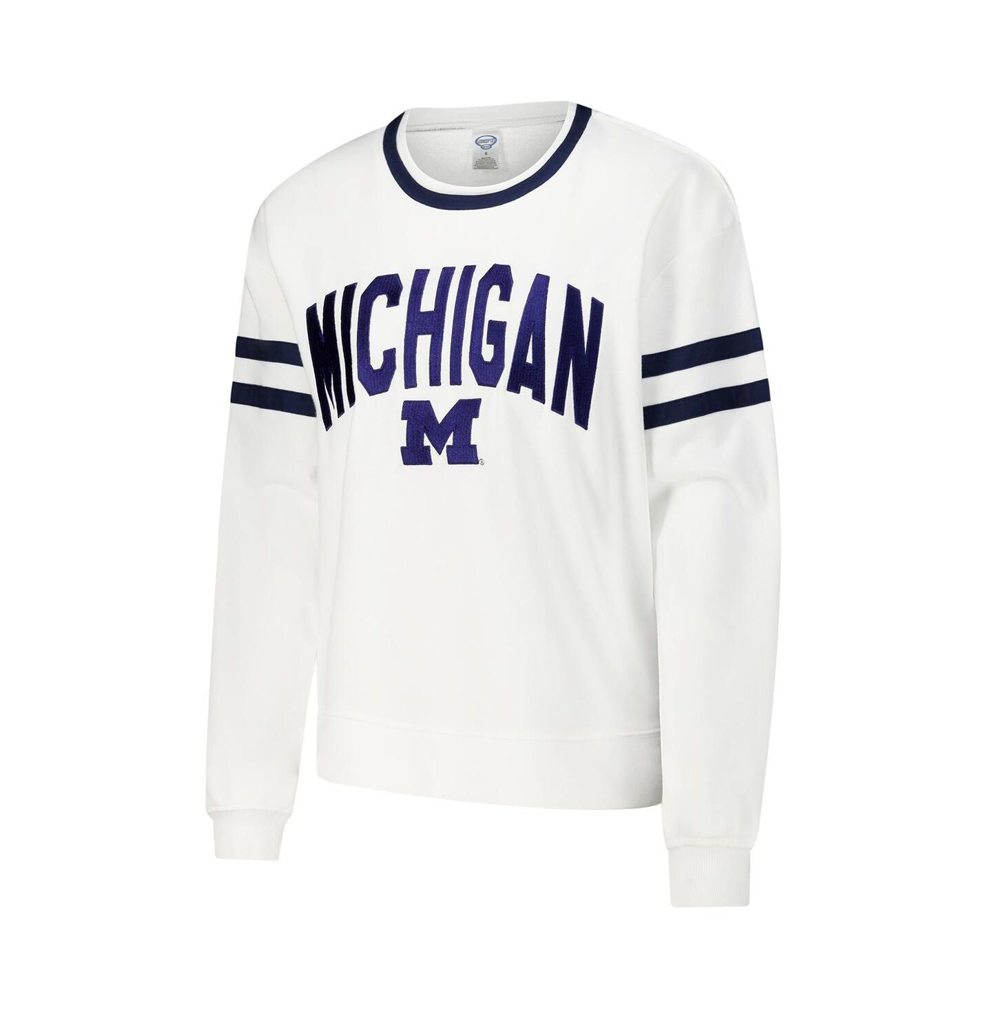 Женская футболка Concepts Sport White Michigan Wolverines Borough French Terry Arch Over Long Sleeve — фото 3