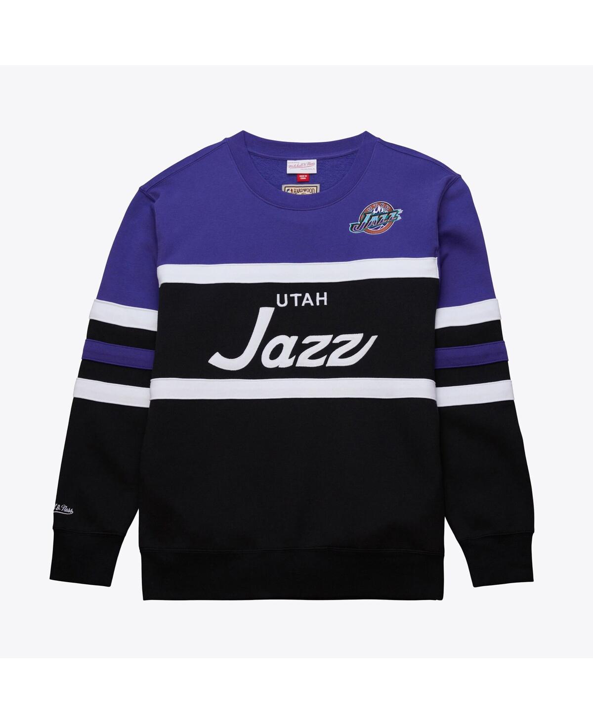 Men's Black/Purple Utah Jazz Hardwood Classics Vintage Logo Head Coach Pullover Sweatshirt - Black, Purple