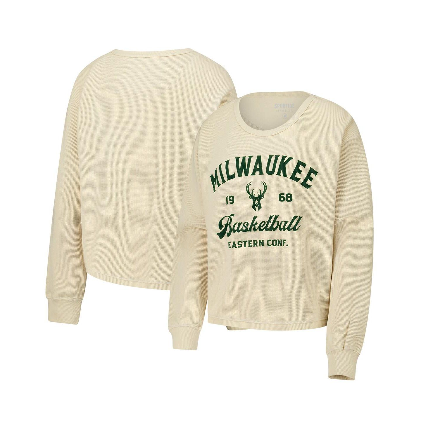 Футболка Sportiqe Cream Milwaukee Bucks High Country Collection Cullen Waffle Knit Long Sleeve — фото 1