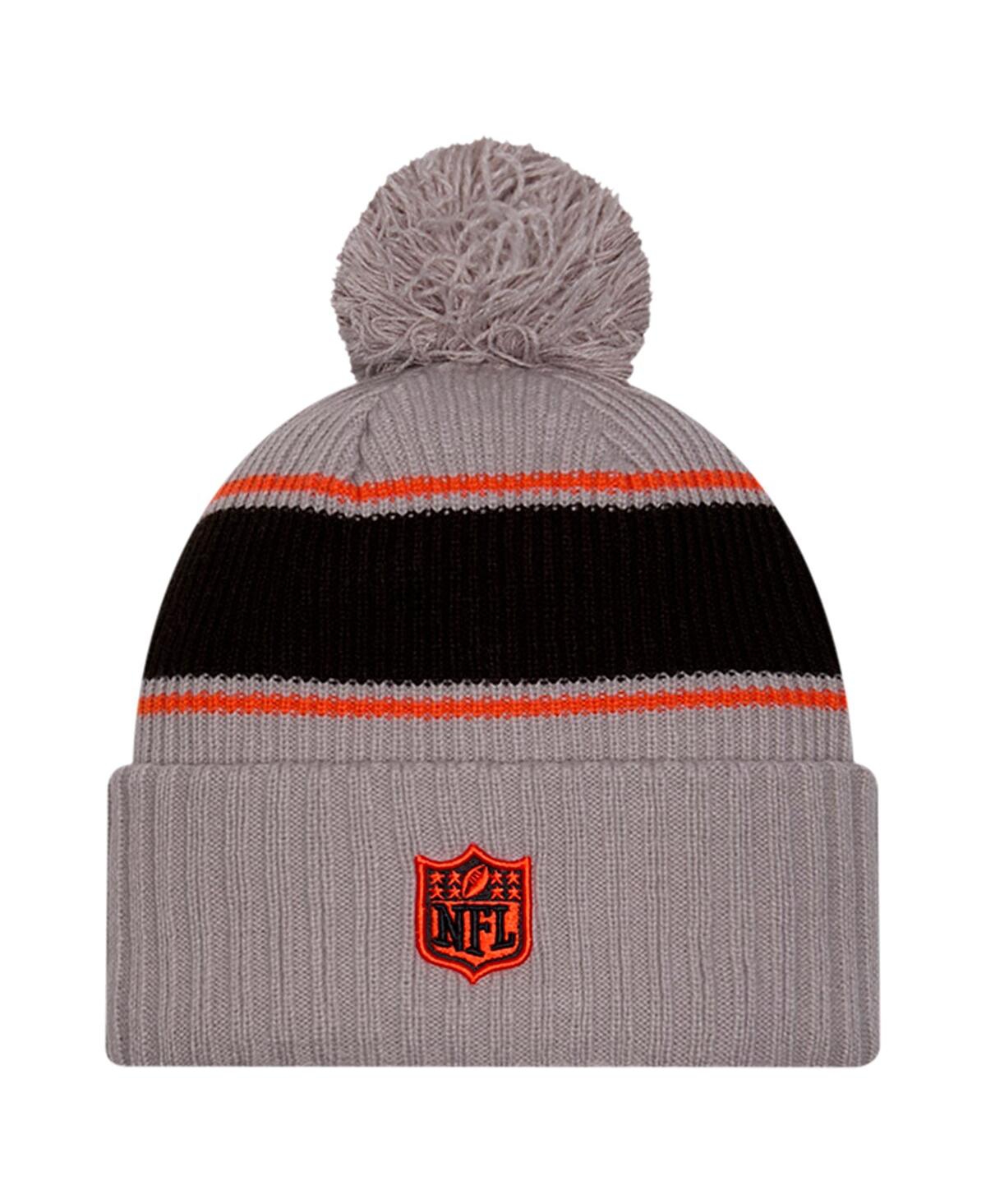 New Era Men's Gray Cincinnati Bengals 2024 Sideline Sport Cuffed With Pom Knit Hat In Gray