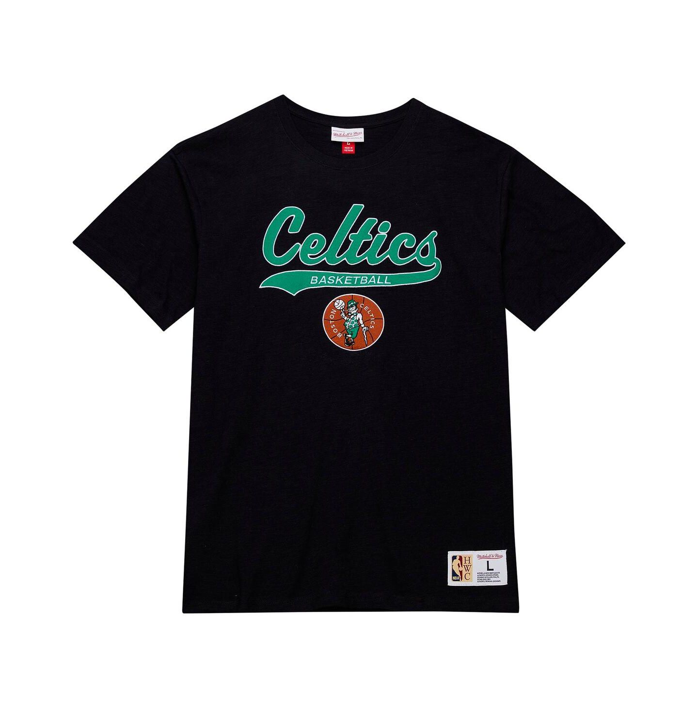 Мужская футболка Mitchell & Ness Black Boston Celtics Hardwood Classics Felt Applique Slub — фото 5