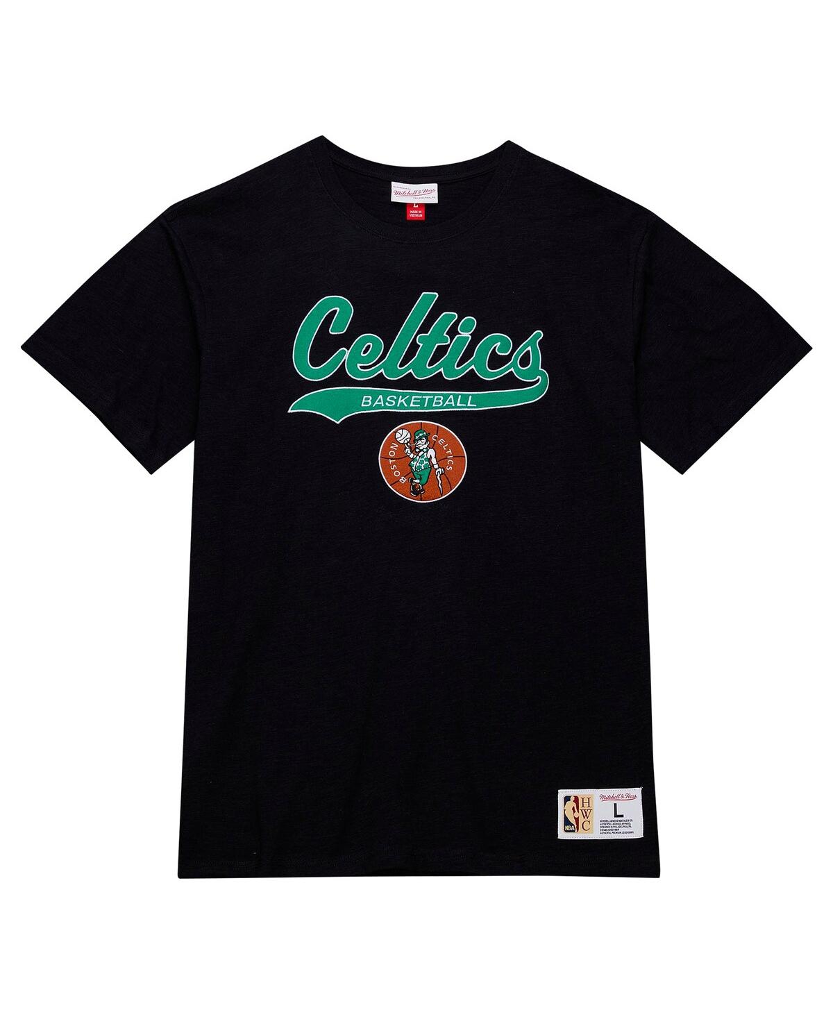 Mitchell & Ness Men's Black Boston Celtics Hardwood Classics Felt Applique Slub T-shirt In Black