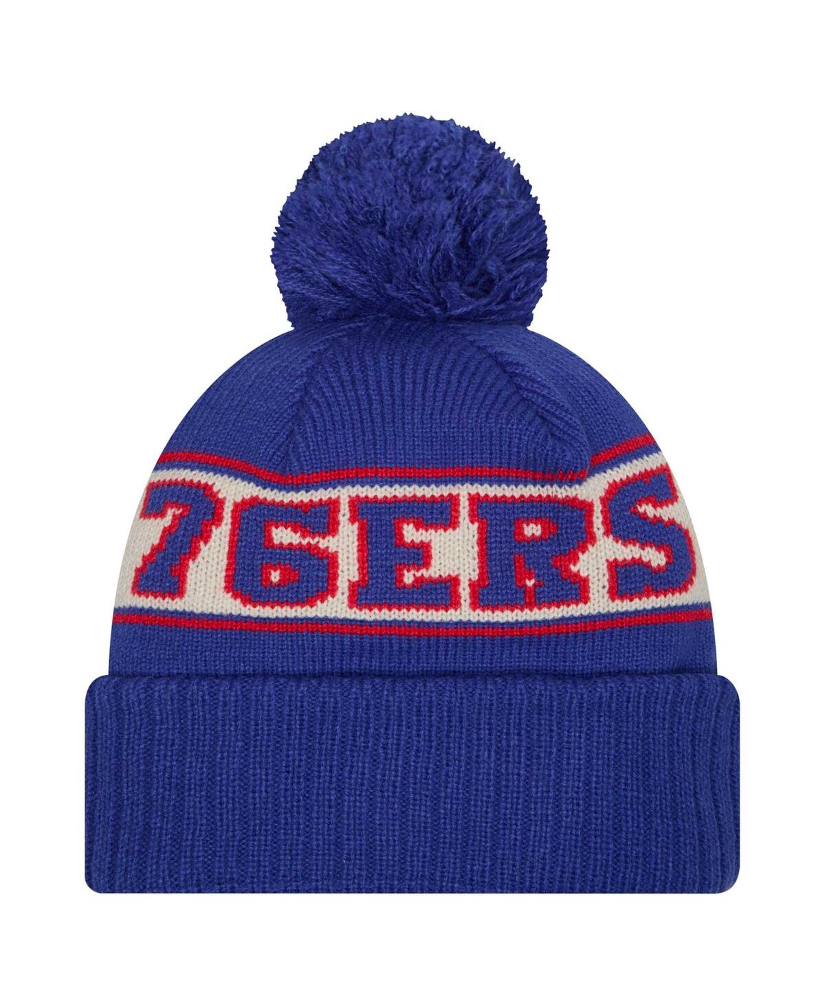 New Era Men's Royal Philadelphia 76ers Throwback Retro Cuffed Knit Hat With Pom In Royal