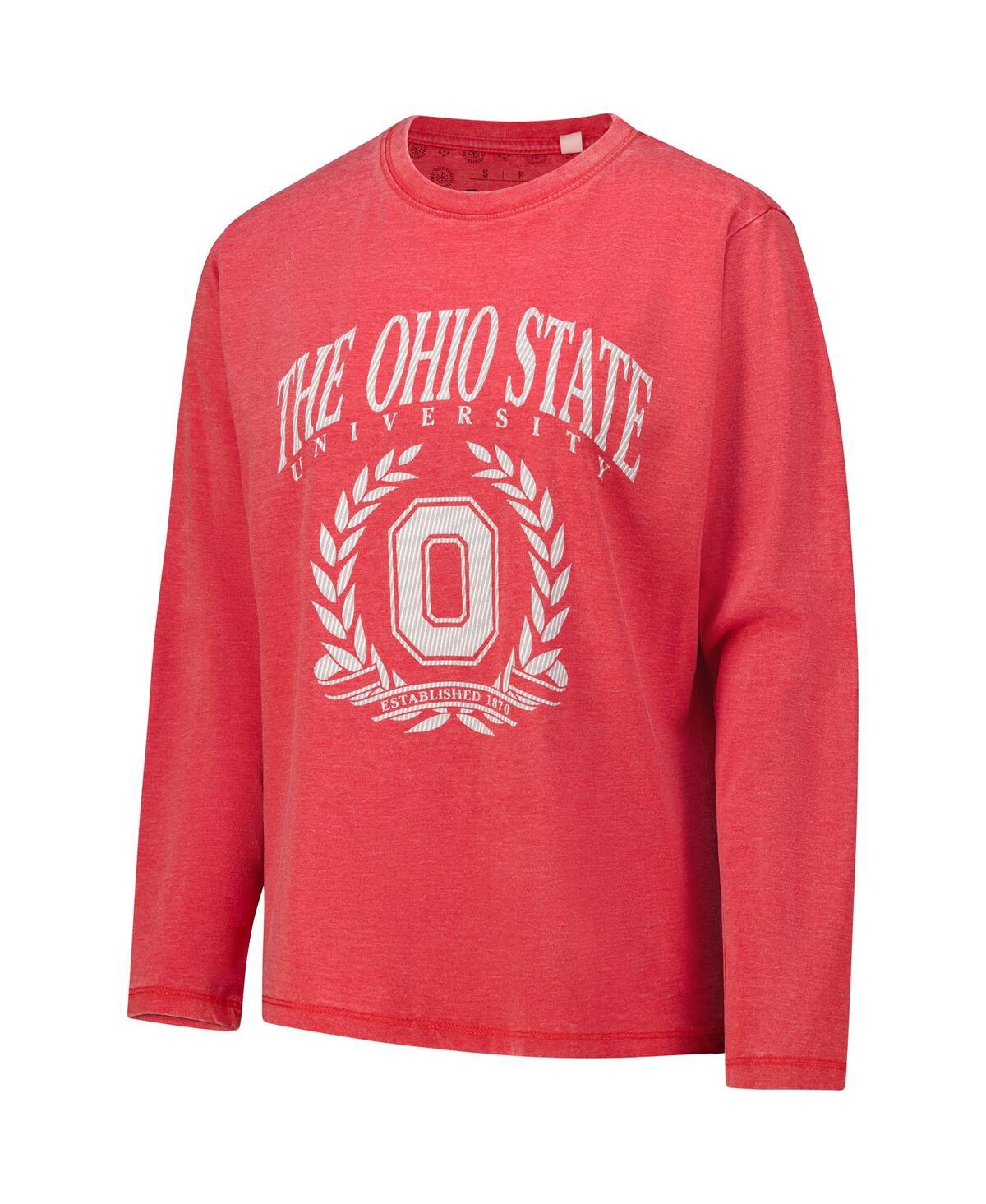 PRESSBOX WOMEN'S SCARLET OHIO STATE BUCKEYES CHANDLER OLIVE LEAF ARCH LONG SLEEVE T-SHIRT 