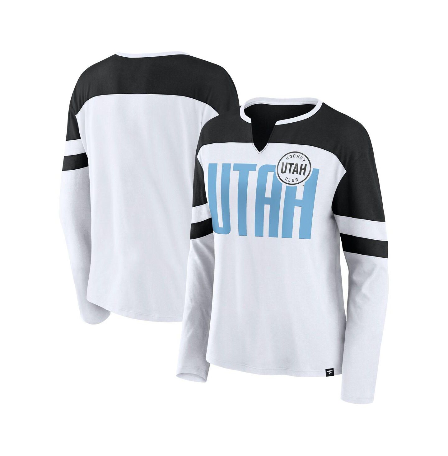 Женская футболка Fanatics White/Black Utah Hockey Club Frozen Notch Neck Long Sleeve — фото 1