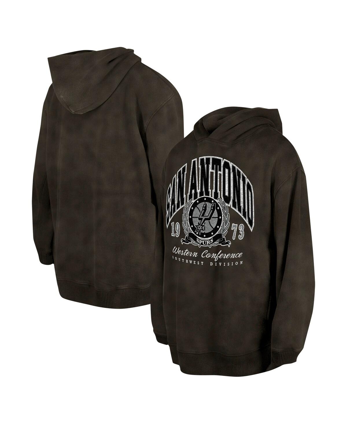 Shop New Era Men's And Women's Charcoal San Antonio Spurs Oversized Essentials Pigment Wash Fleece Pullover Hoodi
