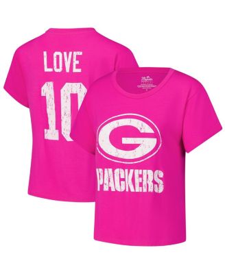 Majestic - Women's   Jordan Love Pink Green Bay Packers Name Number T-Shirt